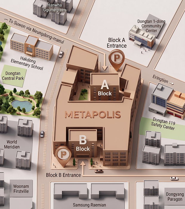 Metapolis Mall Block A / Block B parking entrance map